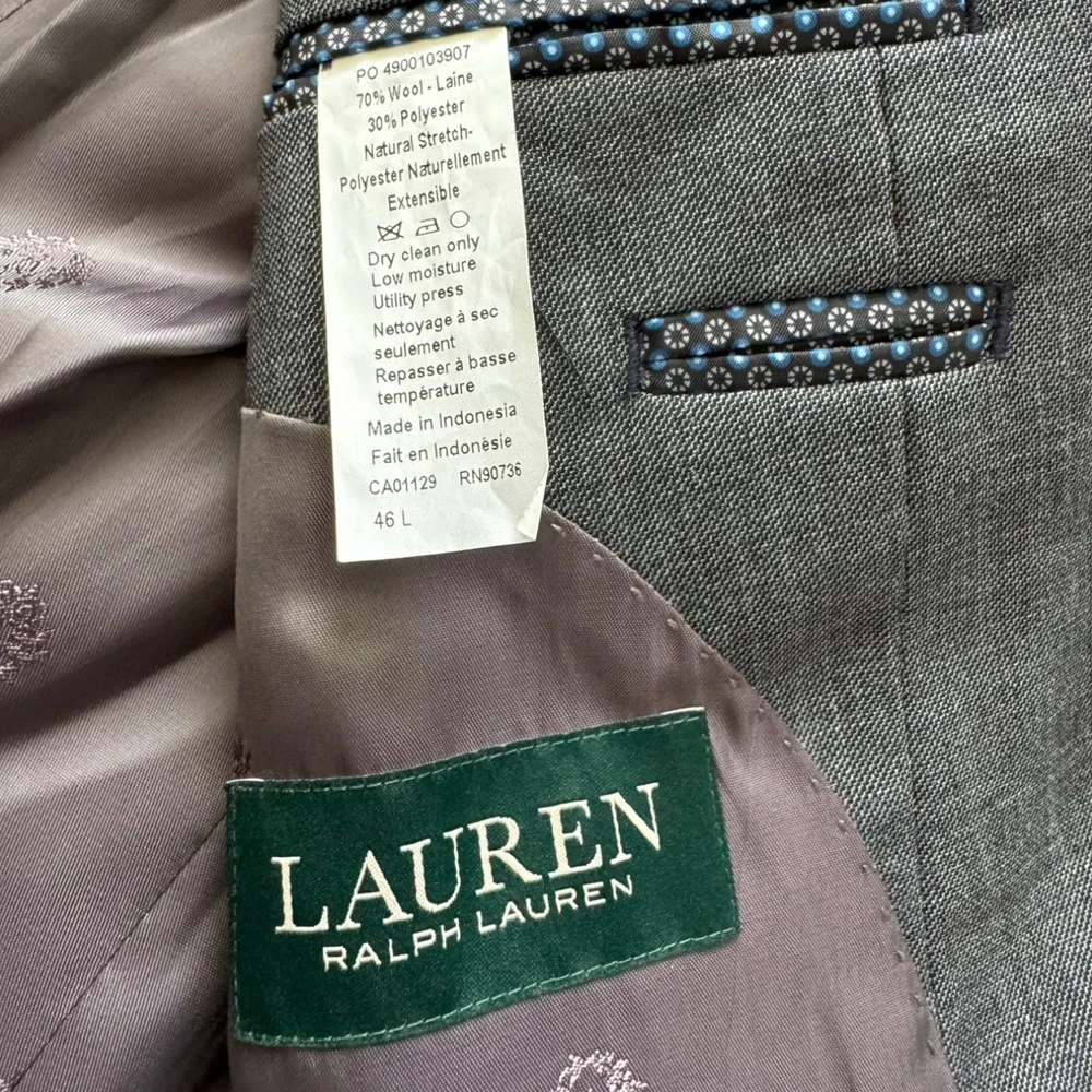 Lauren Ralph Lauren Men's 46L Gray Wool‎ Blend Blazer Classic Two Button Jacket
